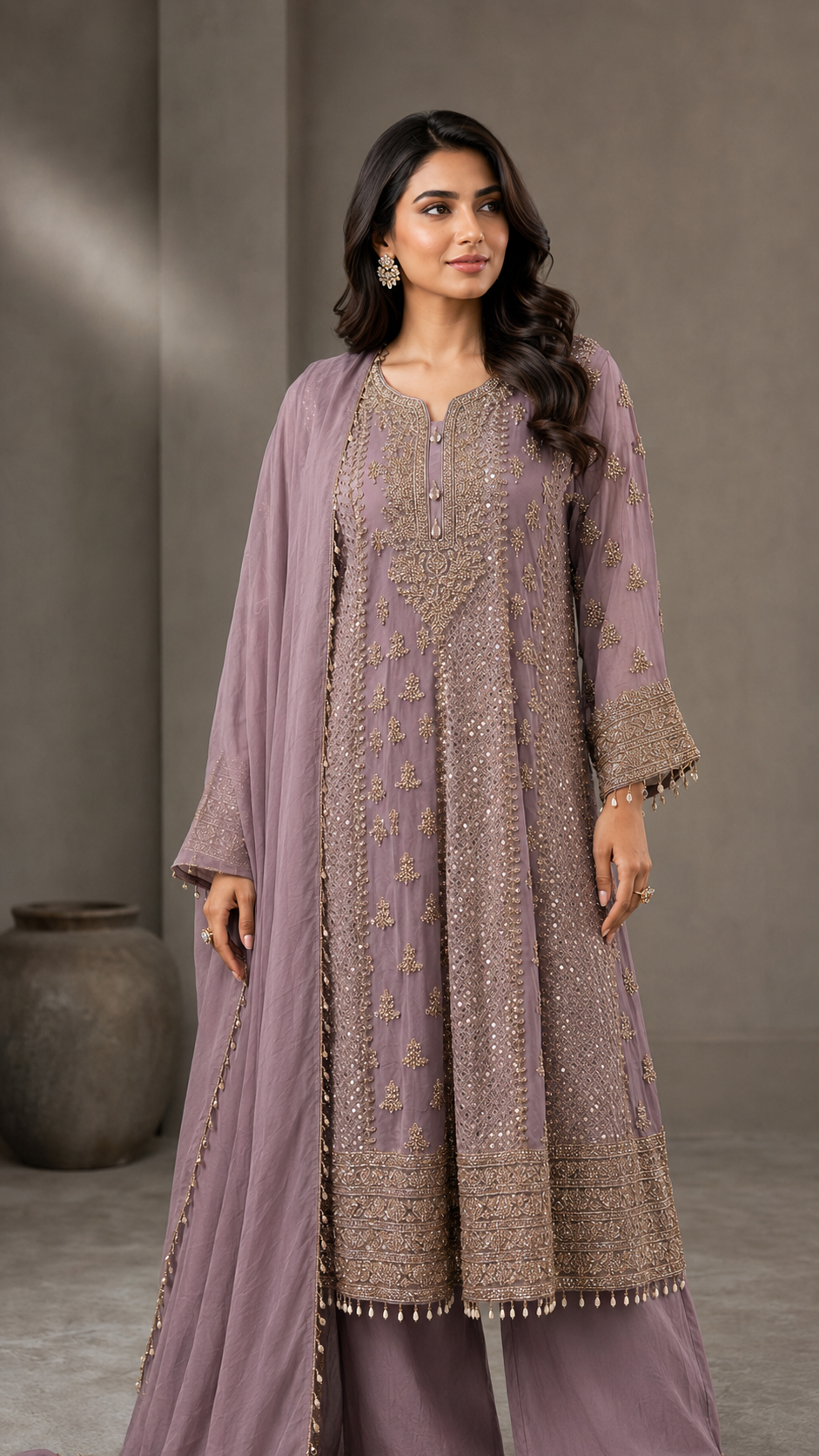 Gold-Mauve Anarkali Suit