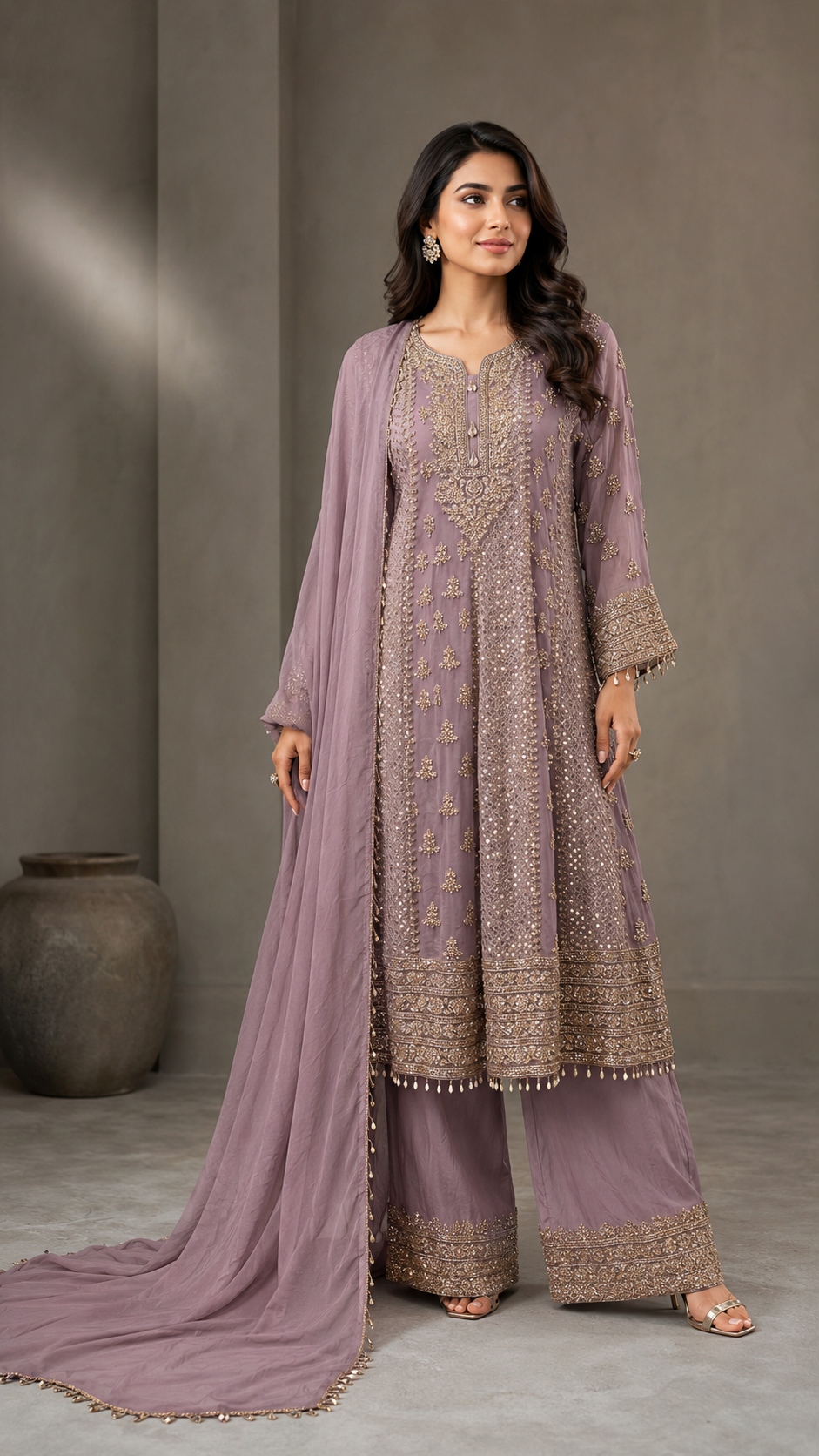 Gold-Mauve Anarkali Suit