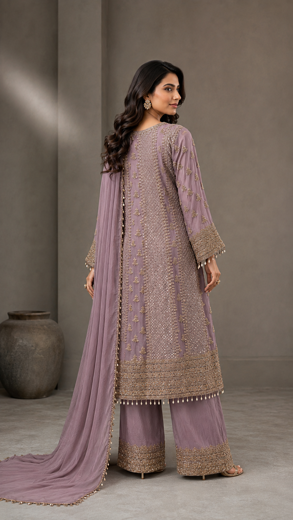 Gold-Mauve Anarkali Suit