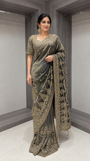 Luxury Charcoal Saree