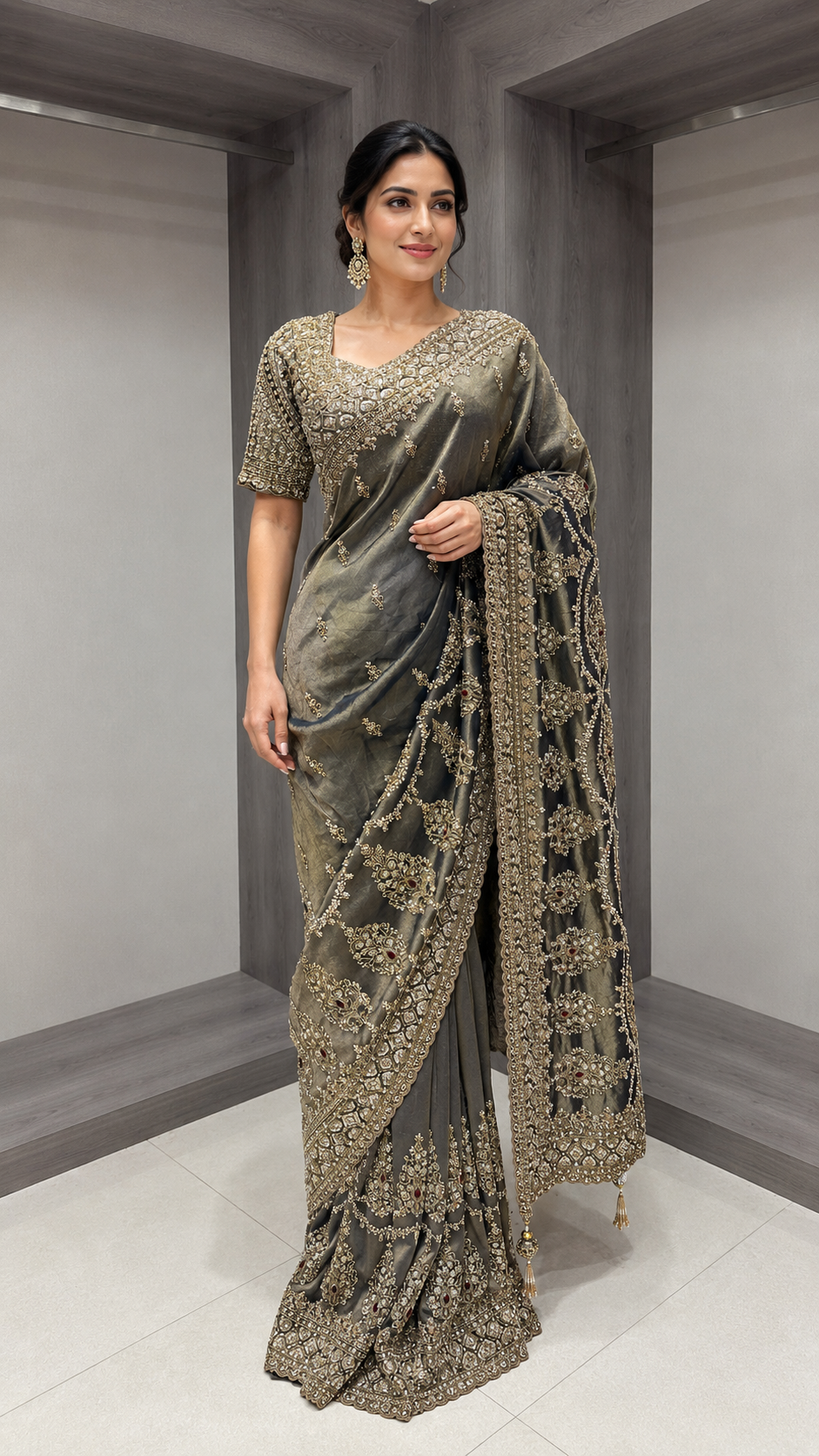 Luxury Charcoal Saree