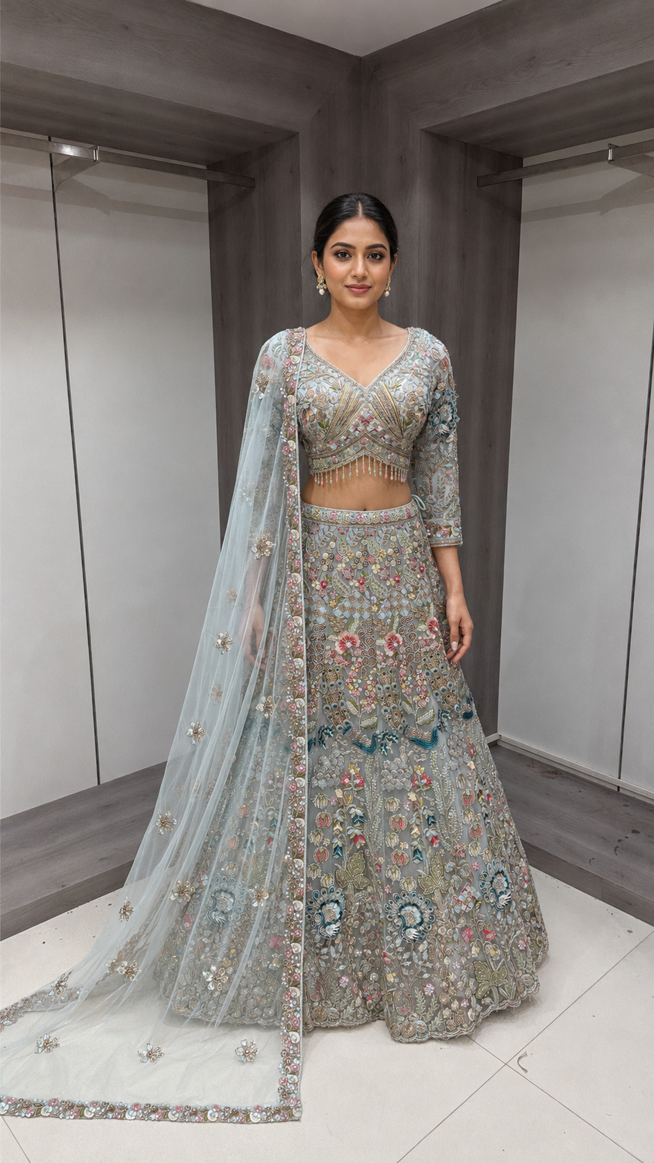 Sage Embroidered Bridal Lehenga