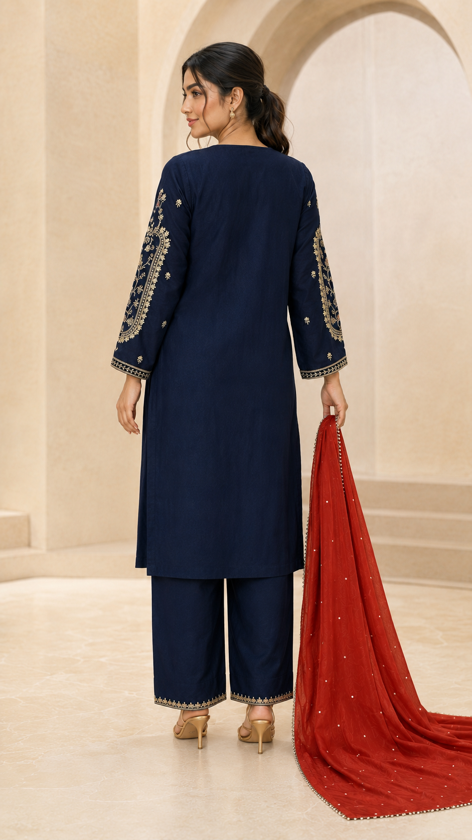 Navy Blue Embroidered Suit