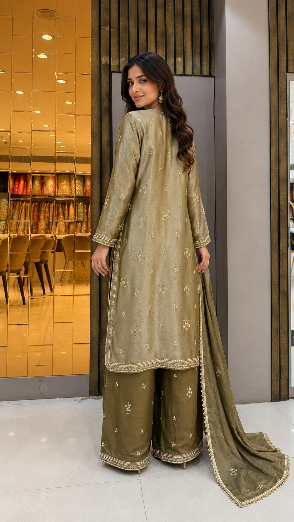 Olive-Gold Pakistani Suit