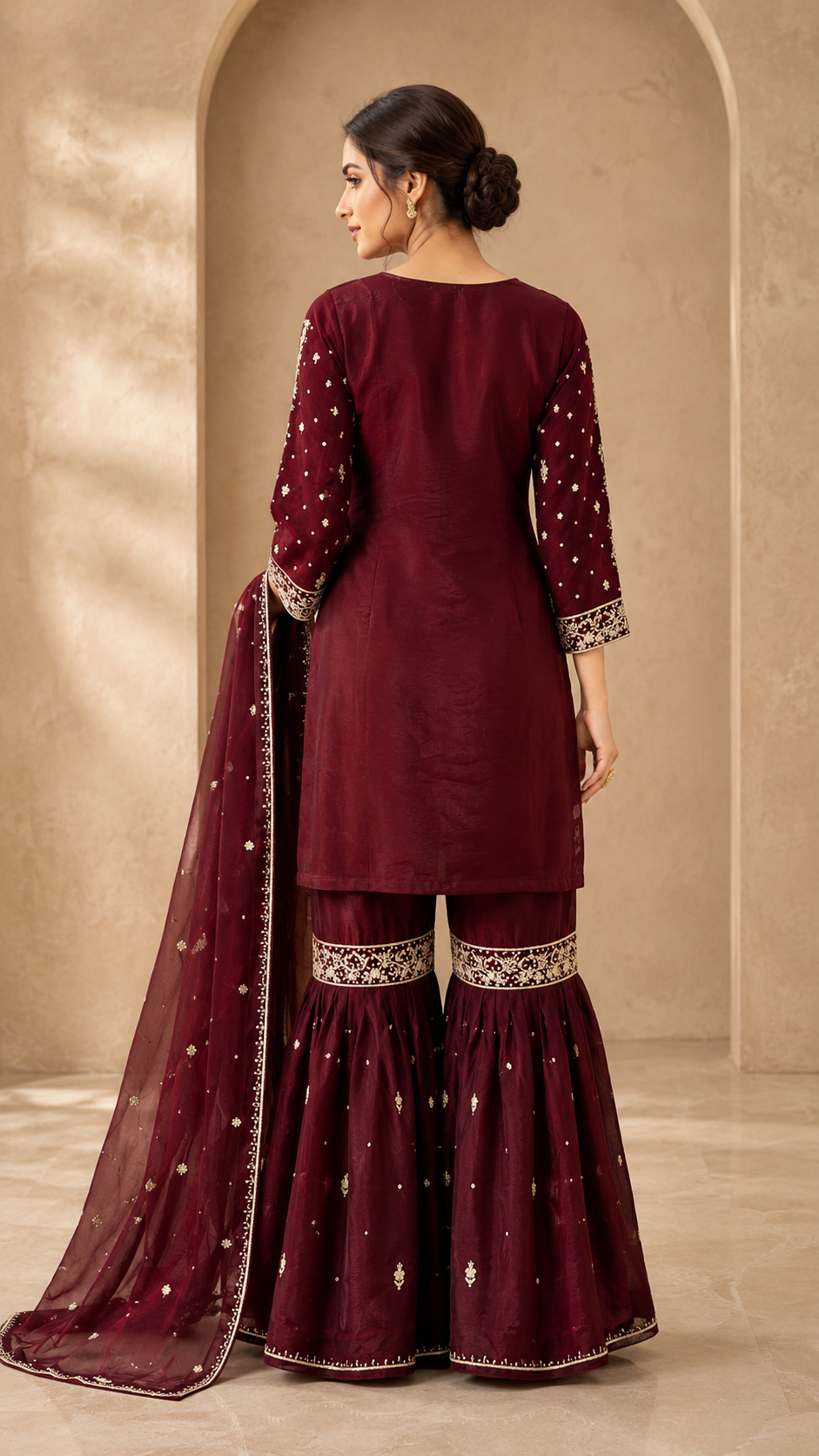 Maroon Embroidered Sharara