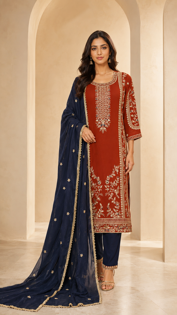 Elegant Rust Red Suit