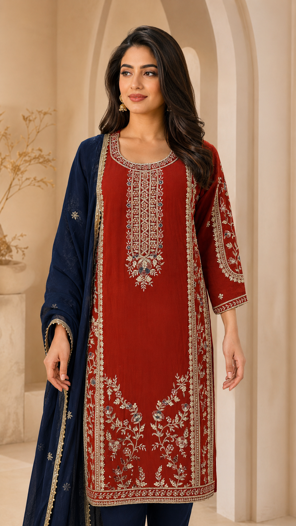 Elegant Rust Red Suit