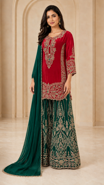 Elegant Red Plazzo