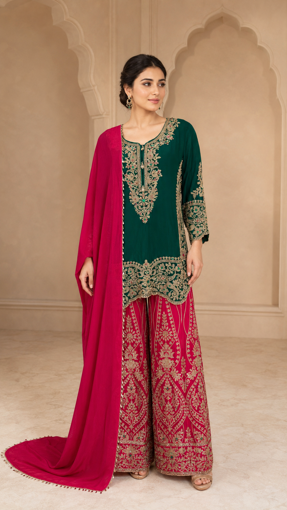 Elegant Red Green Plazzo