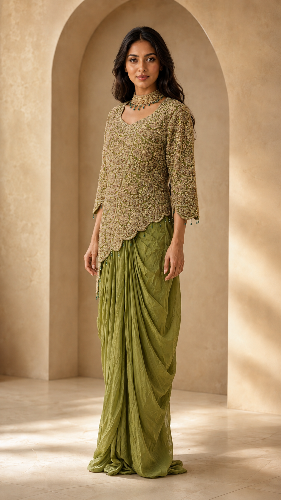 Pistachio Green Indowestern