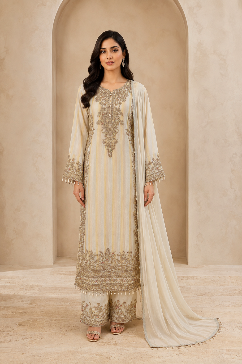 Ivory Gold Pakistani Suit