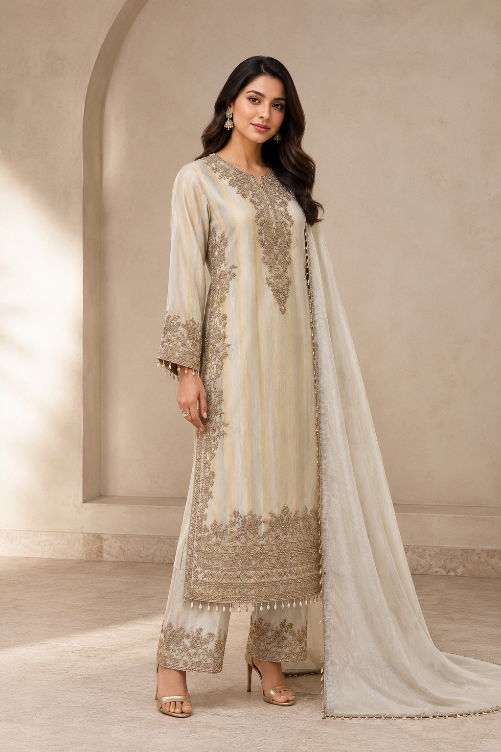 Ivory Gold Pakistani Suit