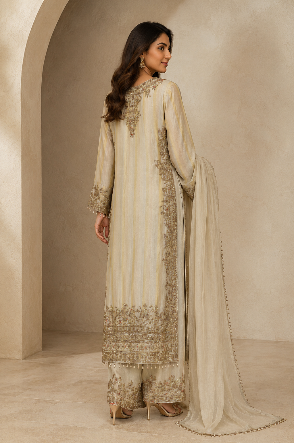 Ivory Gold Pakistani Suit