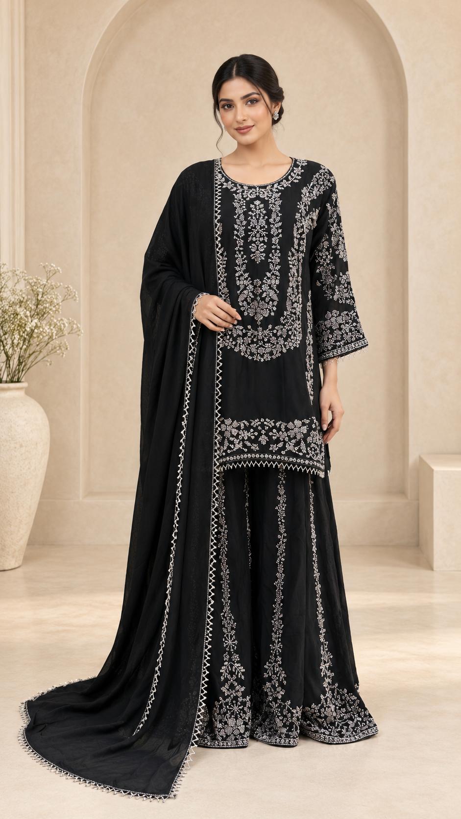Luxury Black Embroidered Plazzo