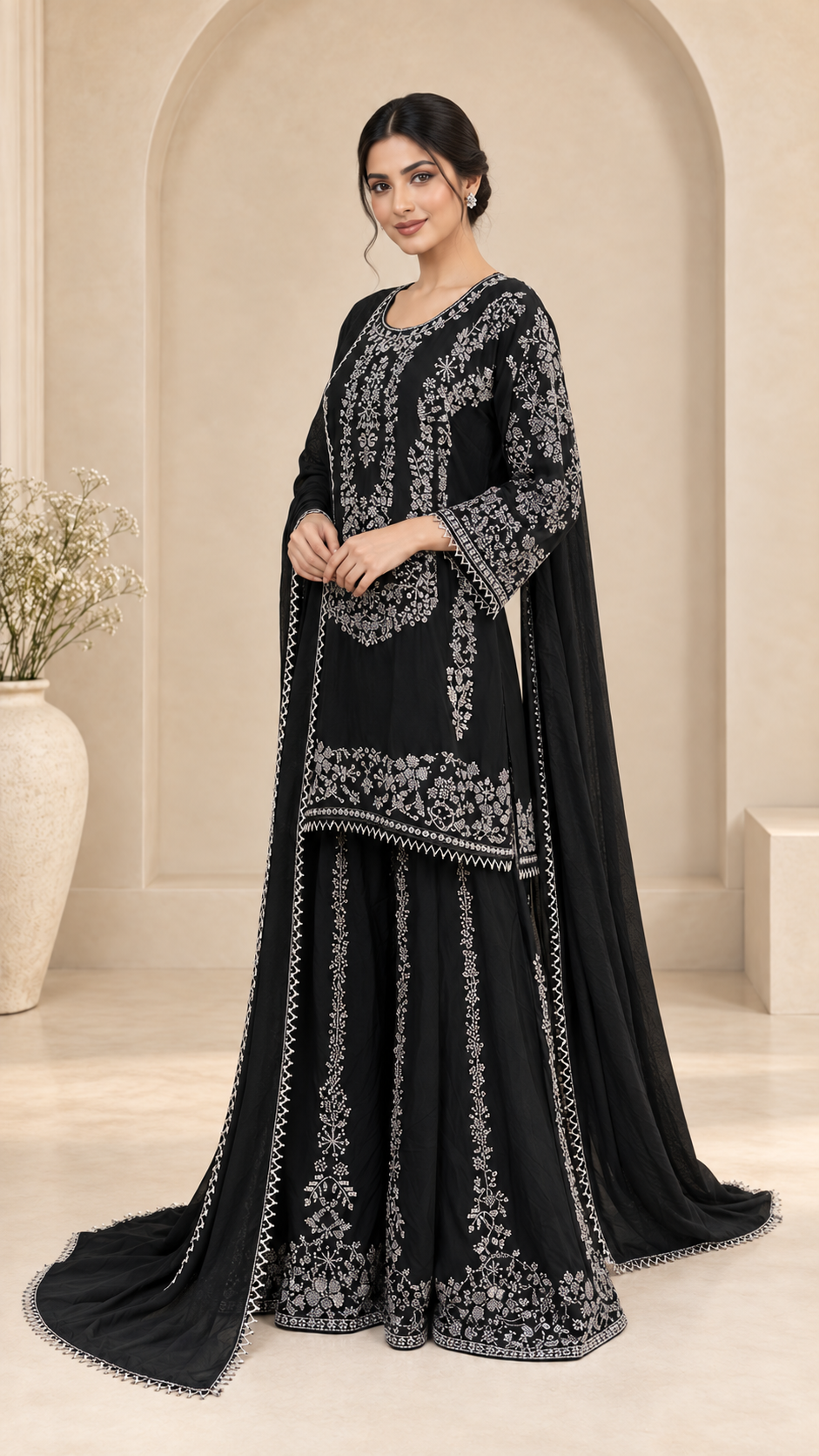 Luxury Black Embroidered Plazzo
