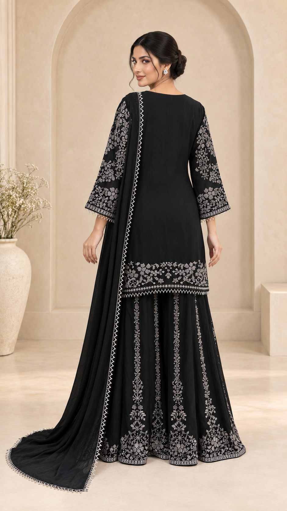 Luxury Black Embroidered Plazzo