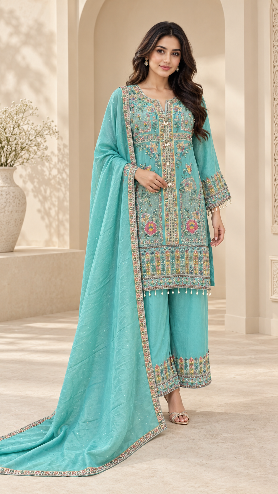 Aqua Embroidered Suit