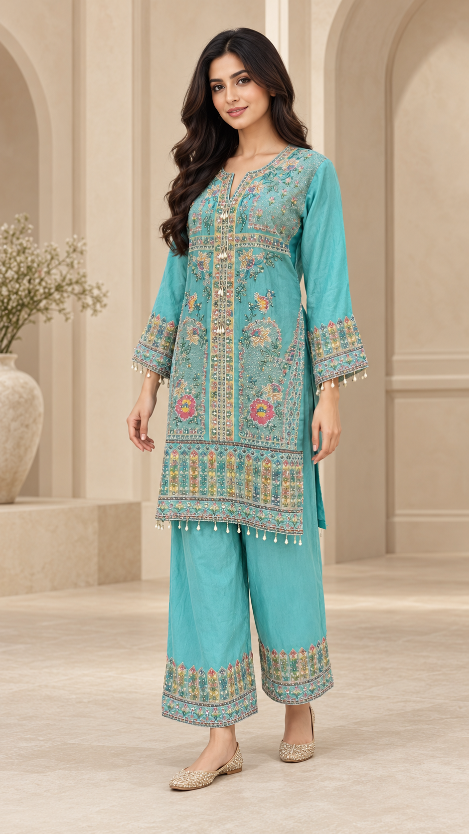 Aqua Embroidered Suit