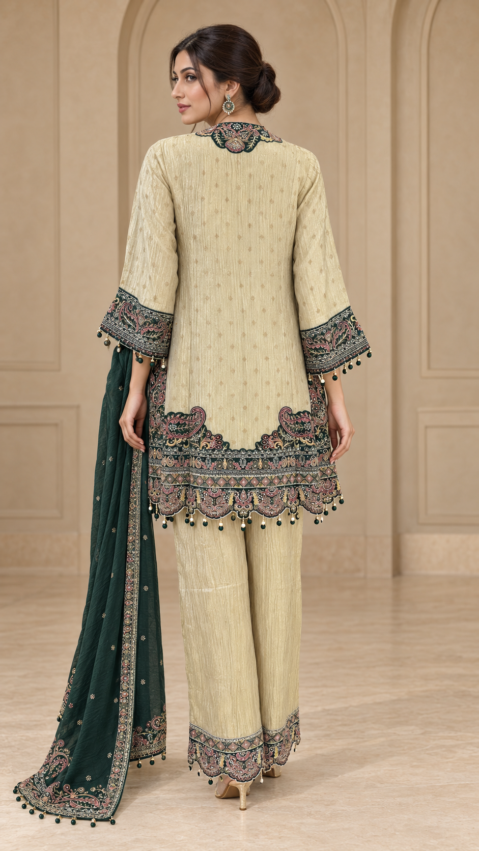 Ivory Gold Embroidered Plazzo