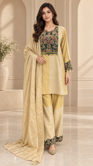 Elegant Cream-Gold Suit