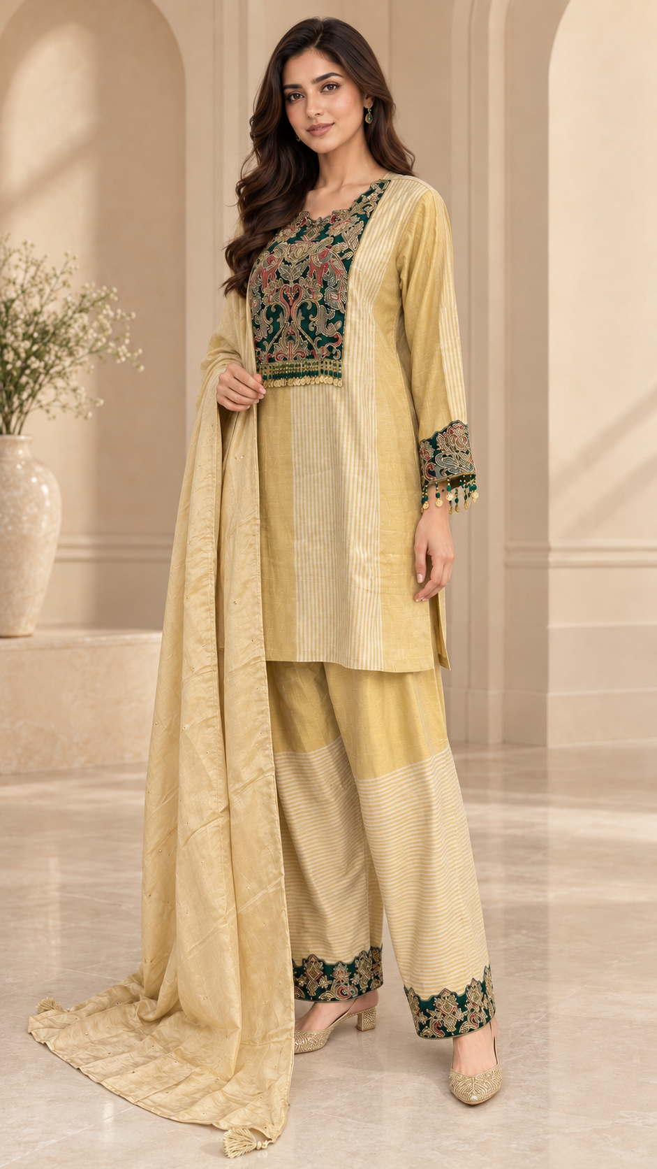 Elegant Cream-Gold Suit