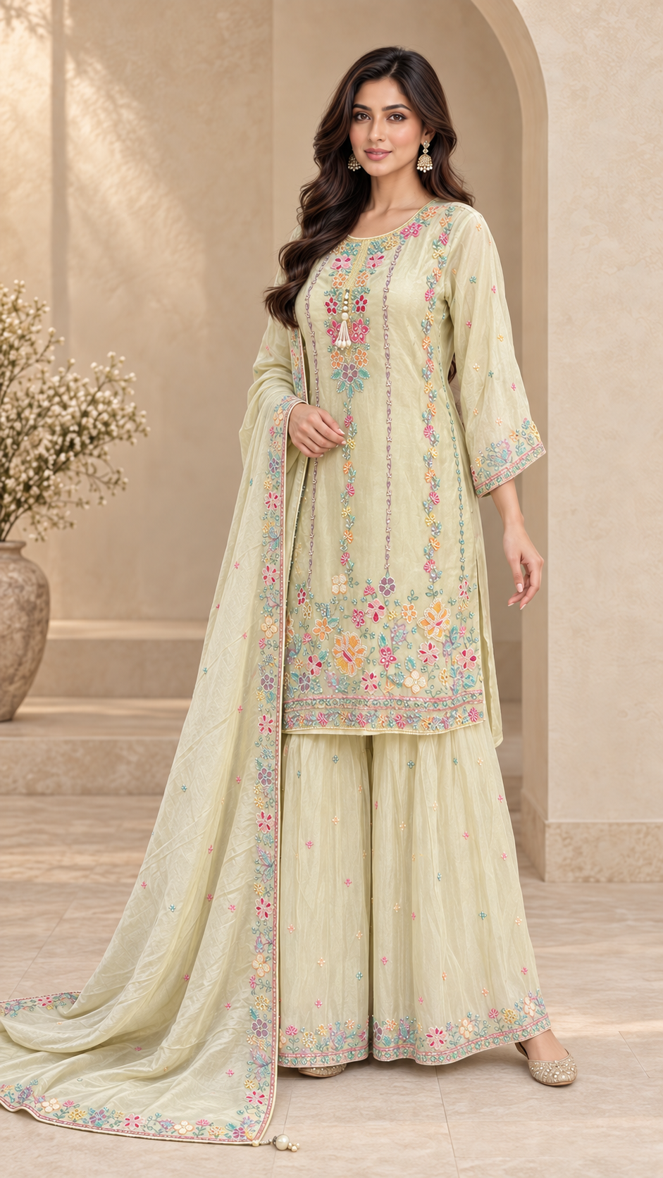 Elegant Pistachio-Ivory Plazzo