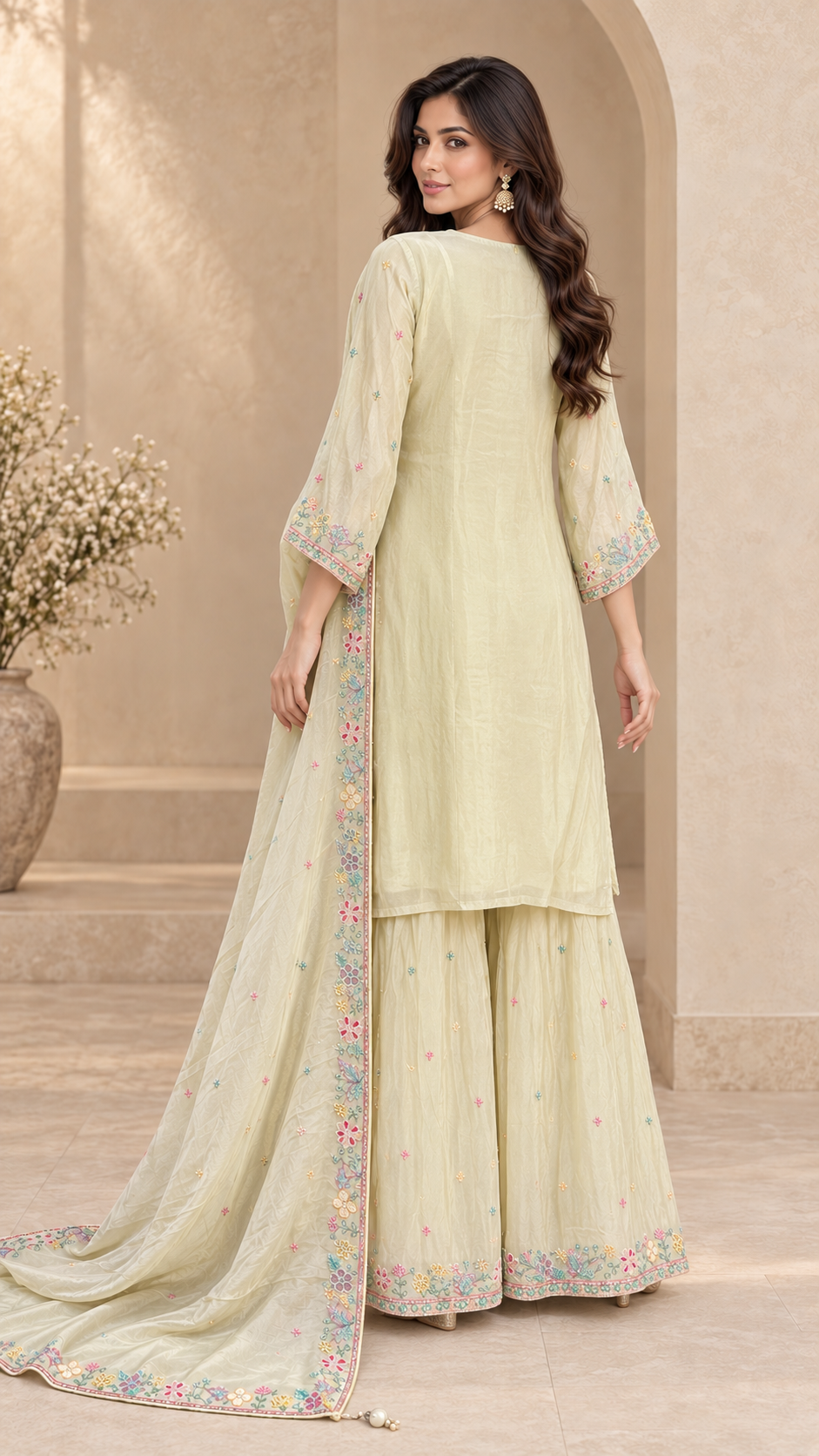 Elegant Pistachio-Ivory Plazzo
