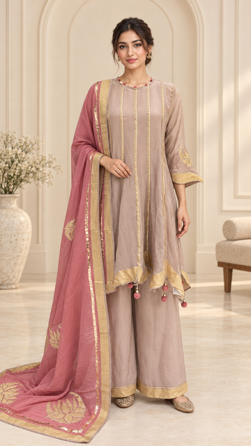 Blush Pink Gold Trimmed Plazzo