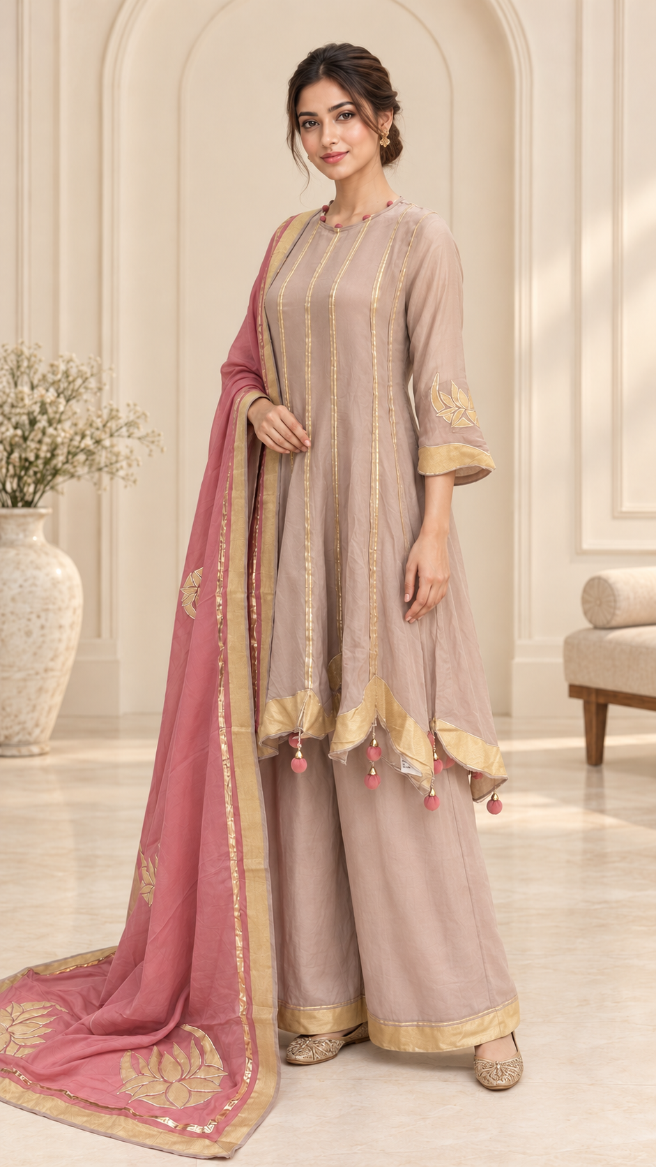 Blush Pink Gold Trimmed Plazzo