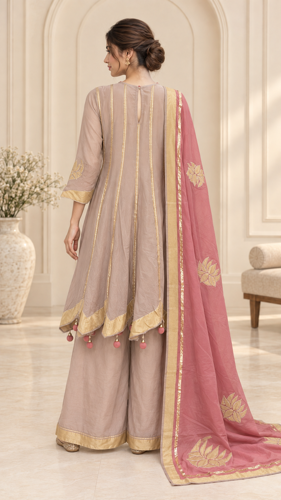 Blush Pink Gold Trimmed Plazzo