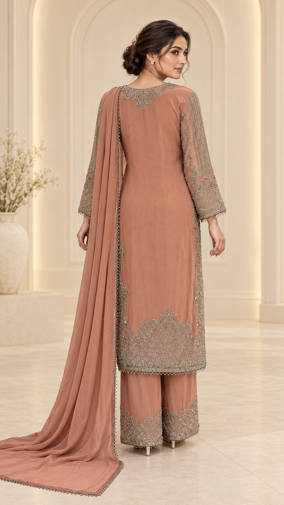 Elegant Dusty Peach Plazo Suit