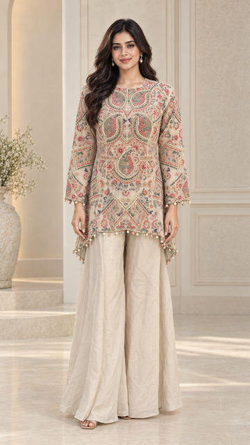 Ivory Embroidered Indo Western