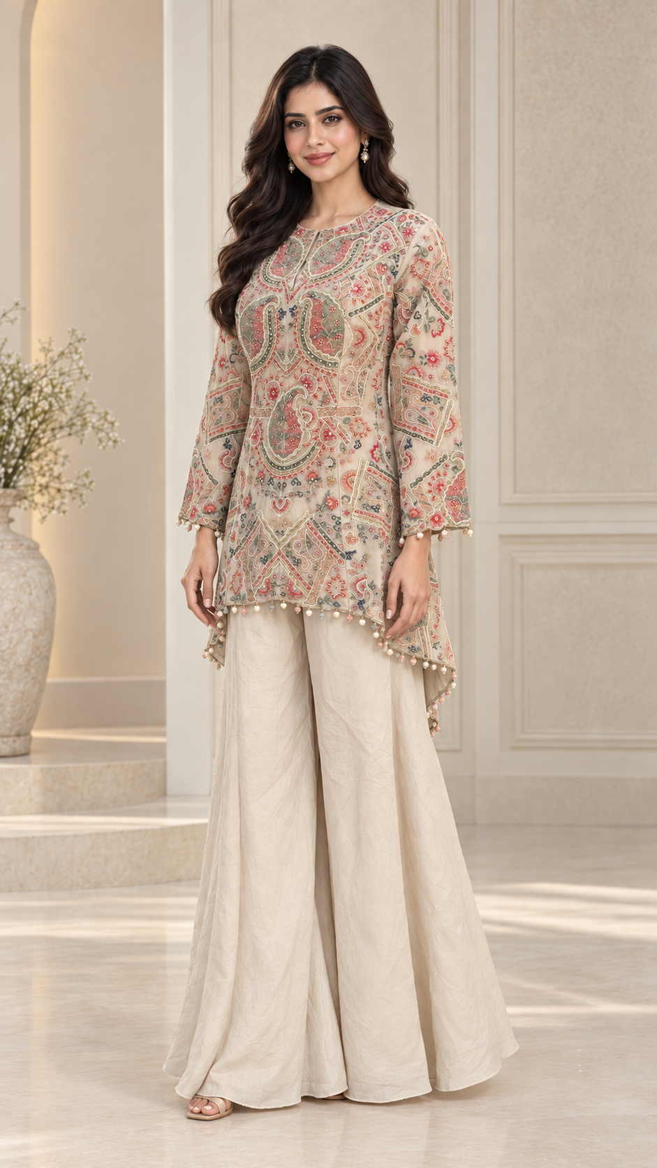 Ivory Embroidered Indo Western