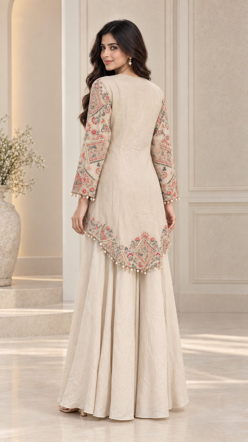 Ivory Embroidered Indo Western