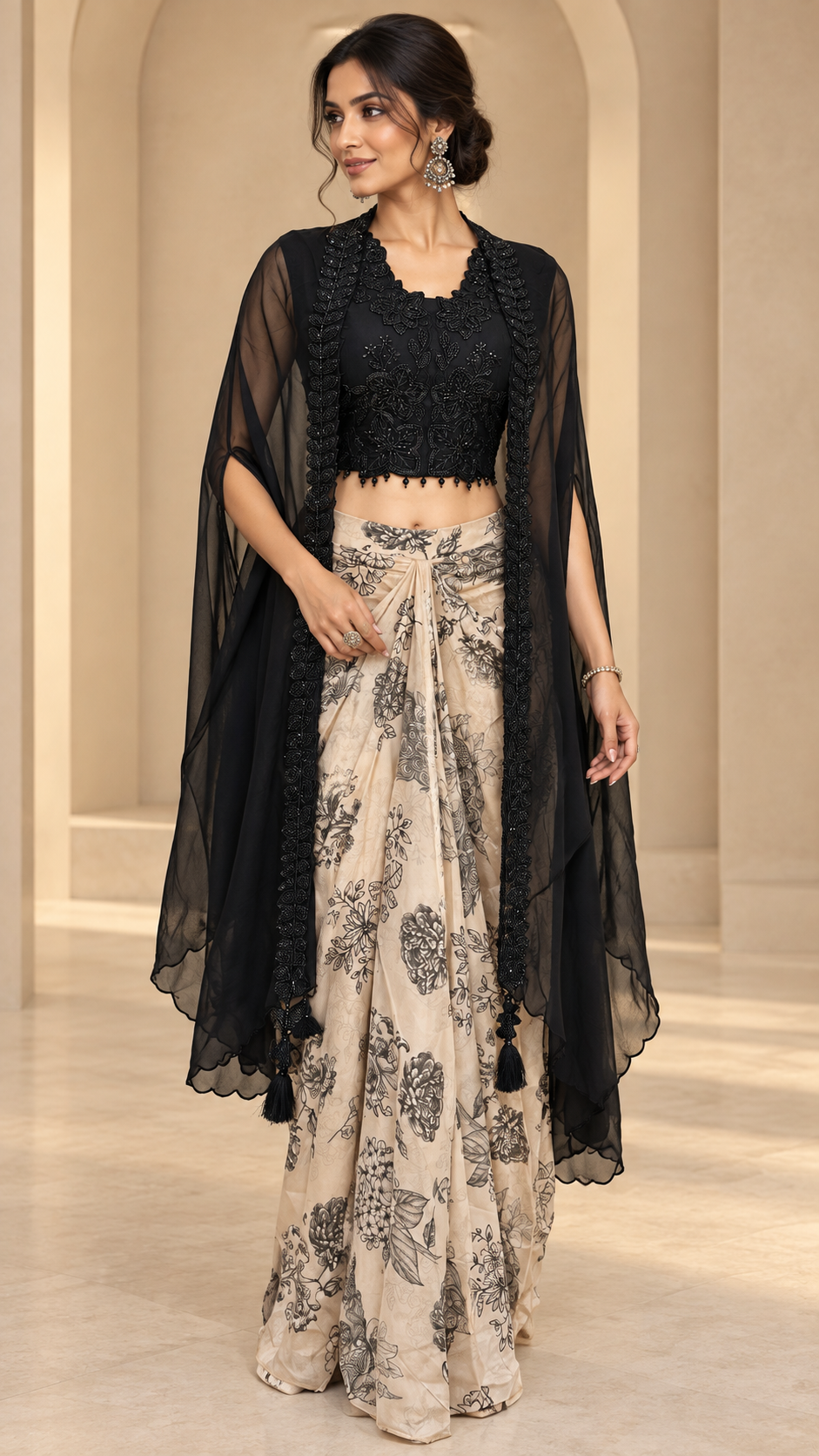 Indo-Western Draped Skirt and Crop-Top Set
