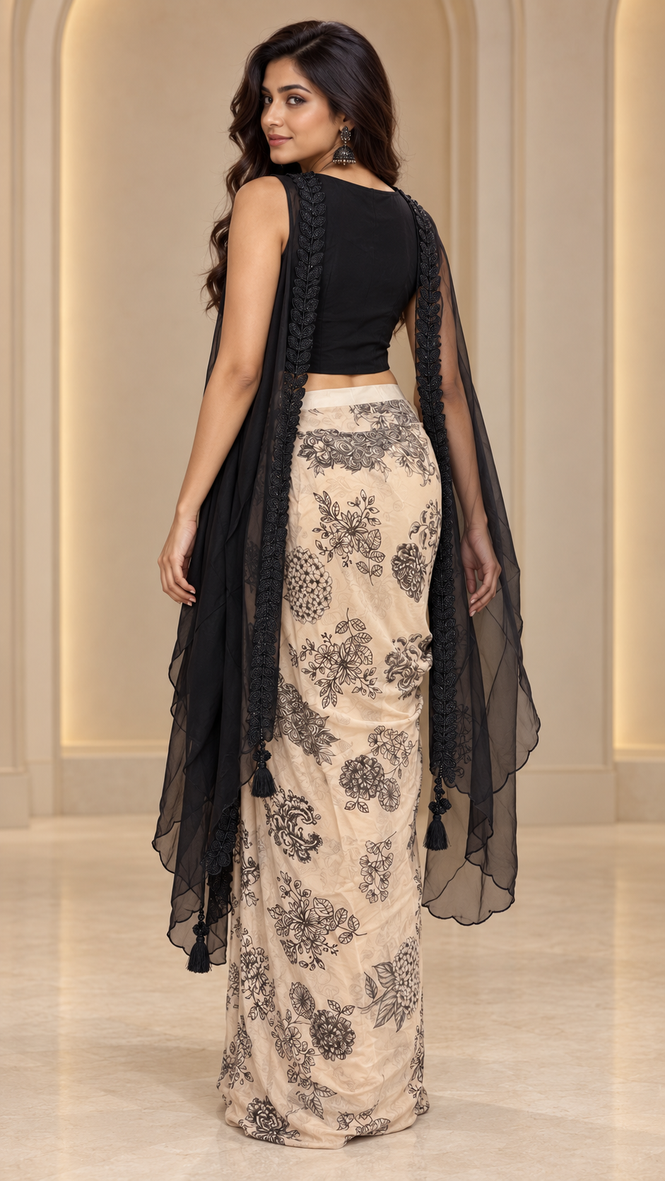 Indo-Western Draped Skirt and Crop-Top Set