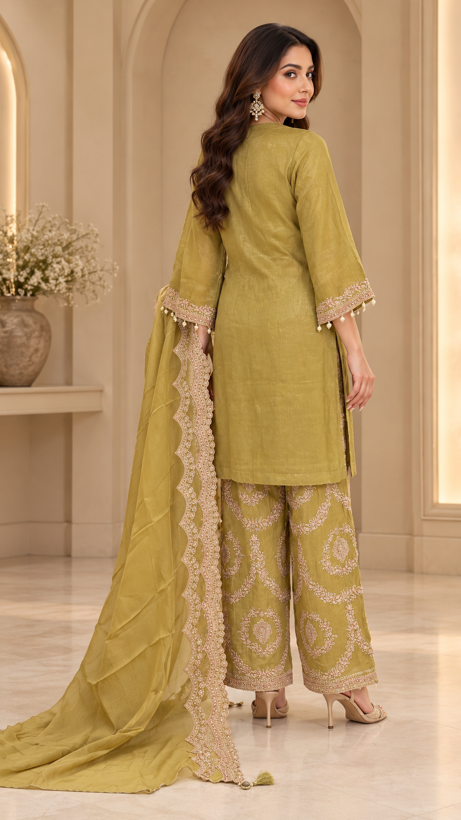 Olive-Gold Readymade Dress