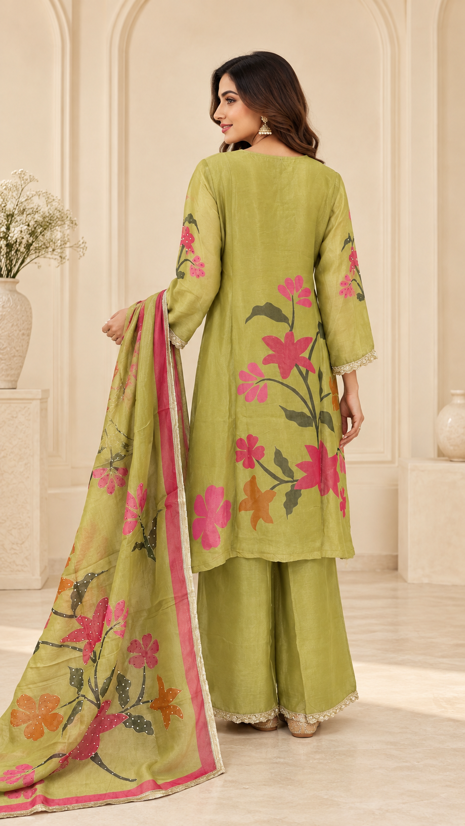 Elegant Painted Floral Kurta-Palazzo Set