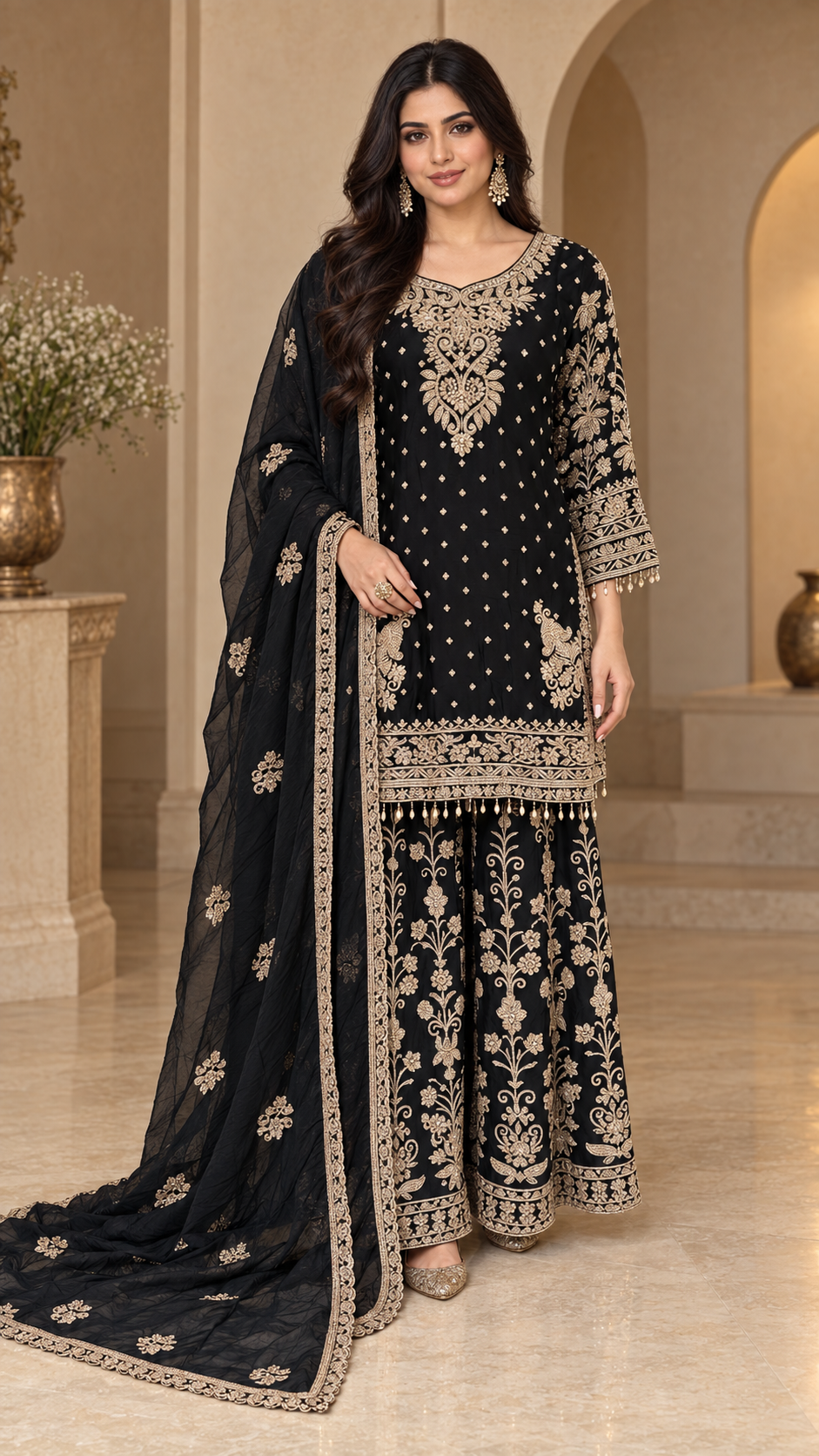 Elegant Black and Gold Plazzo