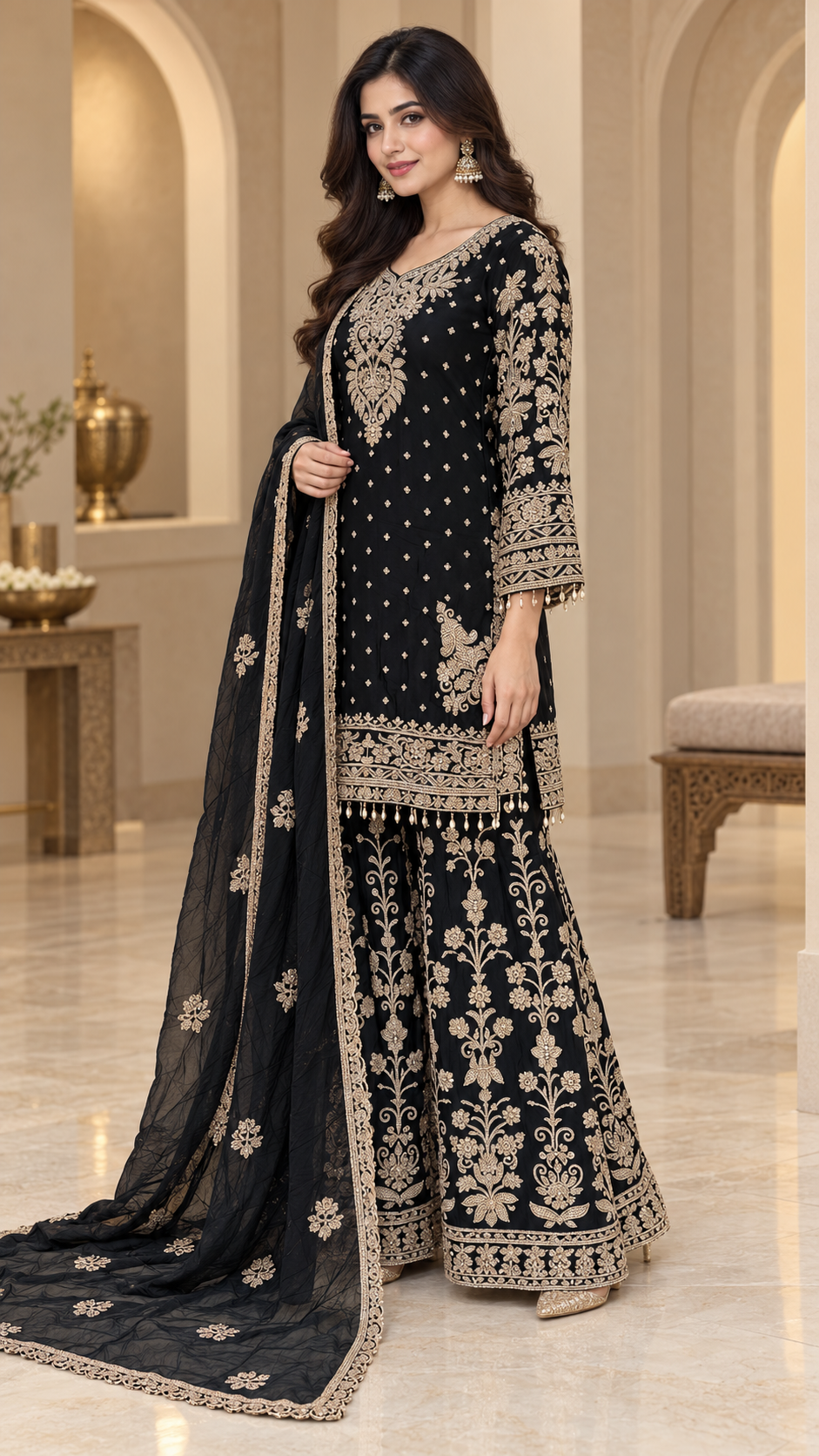 Elegant Black and Gold Plazzo