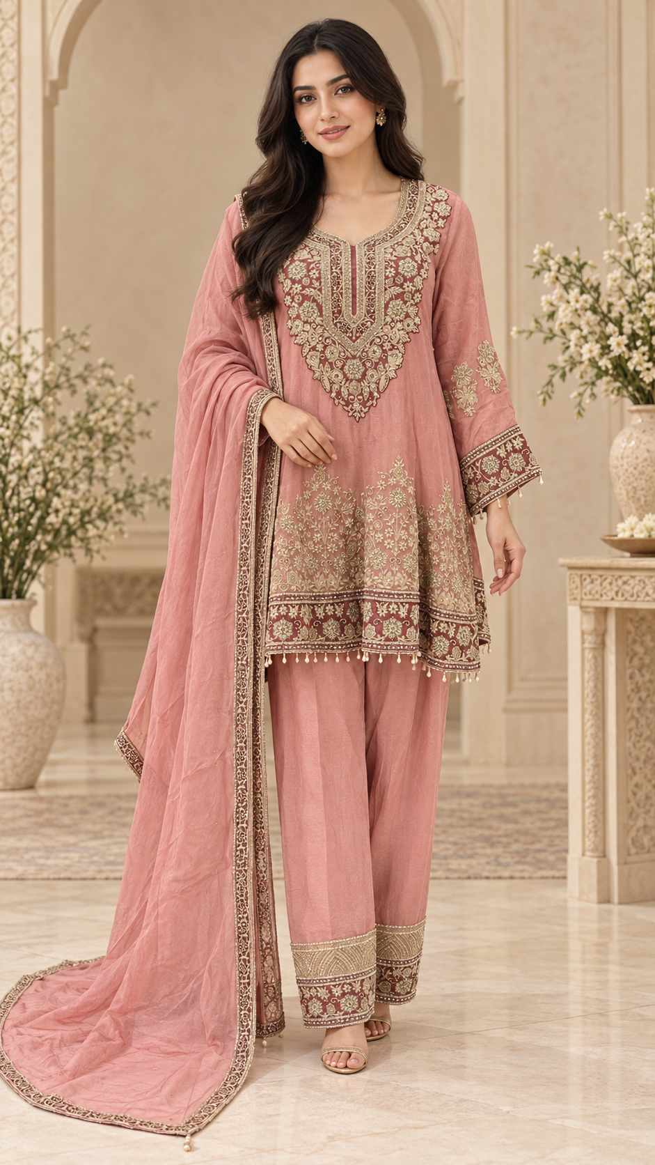 Dusty-rose Indowestern