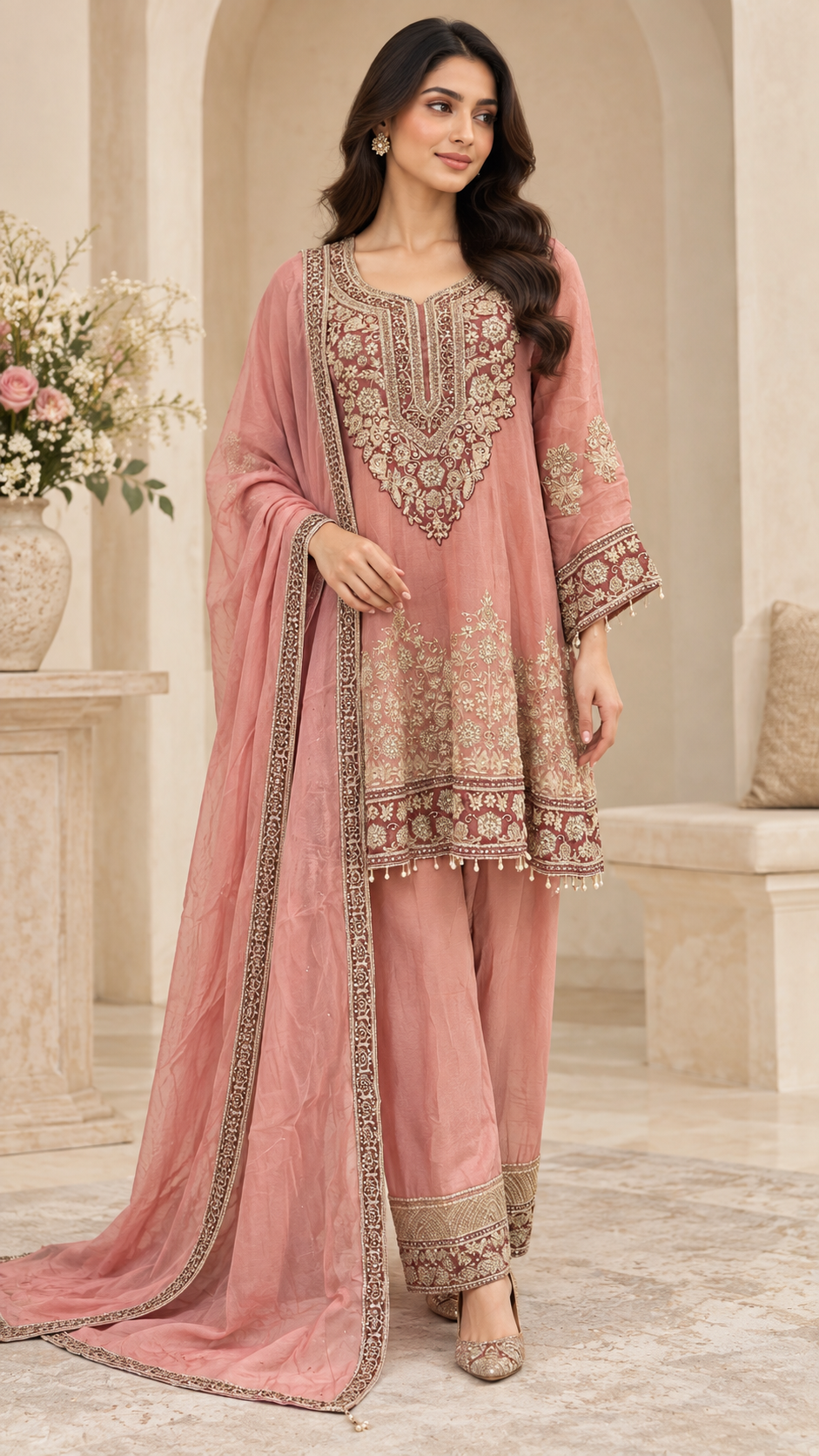 Dusty-rose Indowestern