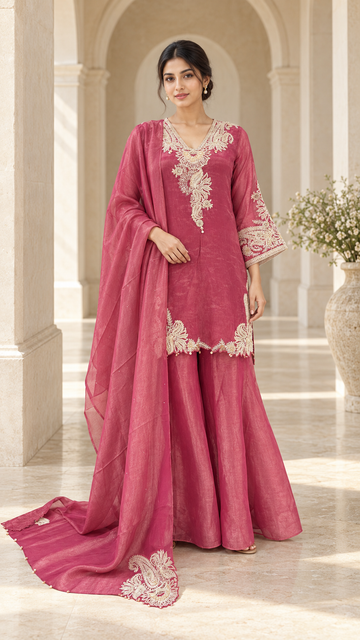 Rose-Pink Floral Plazo Dress