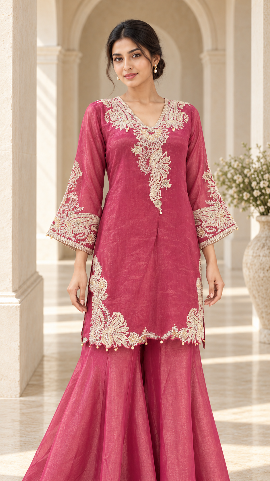 Rose-Pink Floral Plazo Dress
