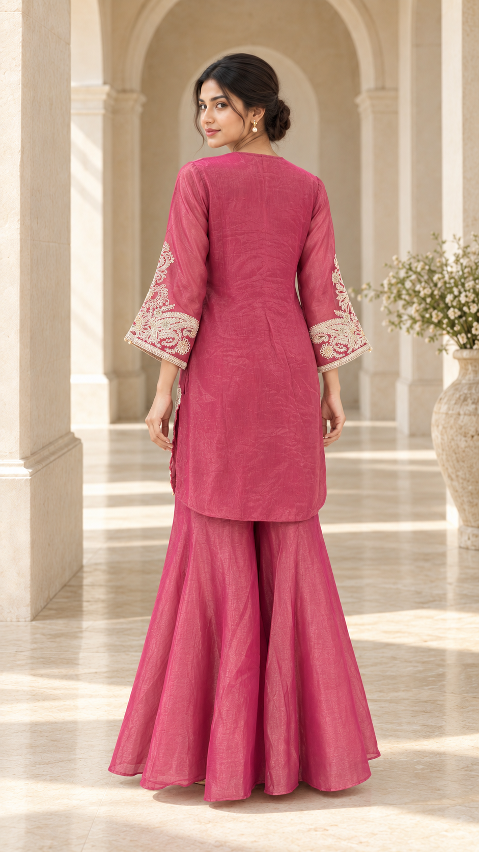 Rose-Pink Floral Plazo Dress