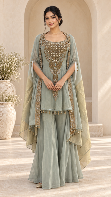 Gold-Trimmed Indowestern dress