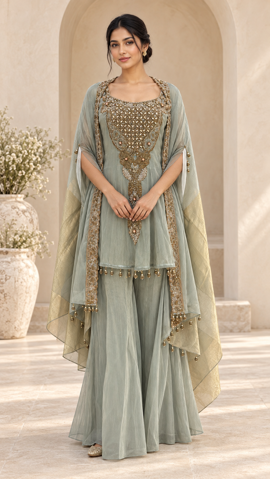 Gold-Trimmed Indowestern dress