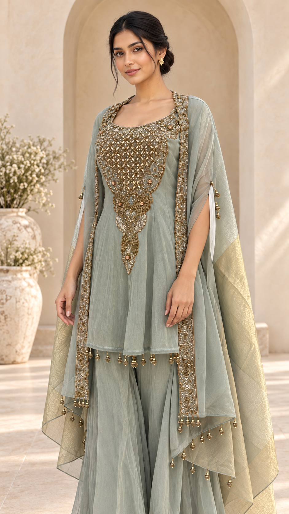 Gold-Trimmed Indowestern dress