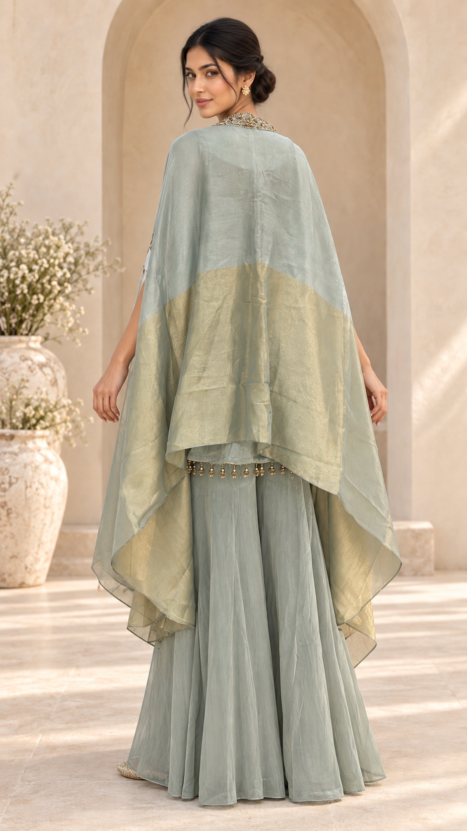 Gold-Trimmed Indowestern dress
