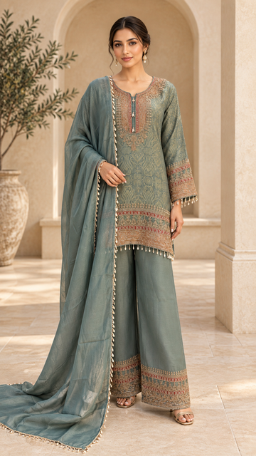 Sage teal plazo dress